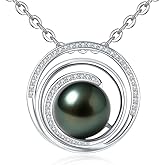 Genuine Tahitian Black Pearl Necklace for Women, 9-13mm AAAA Seawater Pearl - Sterling Silver Moissanite Pendant, Wedding Anniversary, Birthday, Christmas Gift for Wife, Mom, Girlfriend, Fine Jewelry