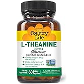 Country Life Suntheanine L-Theanine – 60 Vegan Capsules | Natural Stress Relief Supplement with Inositol | Promotes Relaxation, Focus & Better Sleep | Certified Gluten-Free, Non-Drowsy Formula