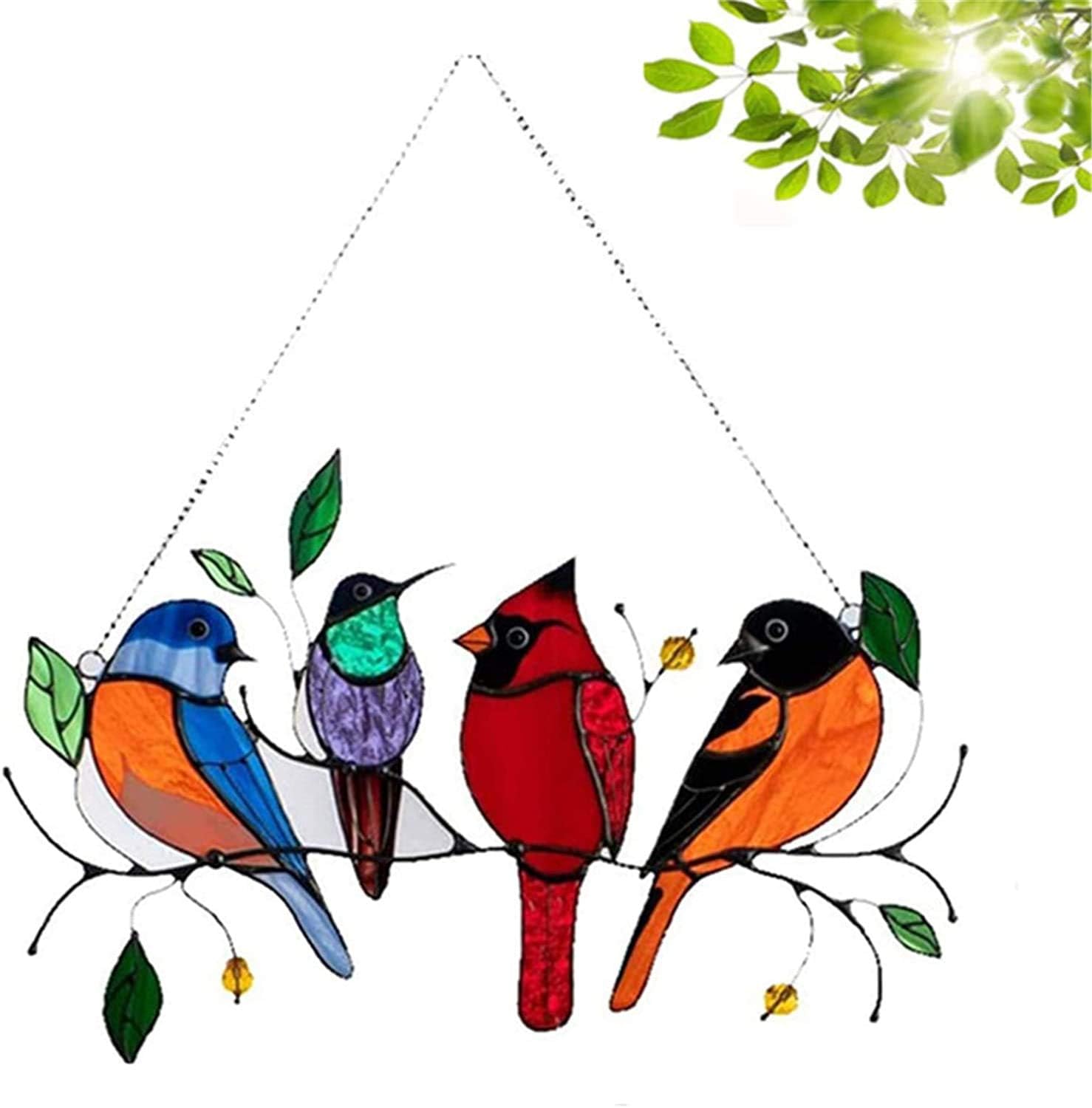 Amazon Multicolor Birds On A Wire High Stained Glass Suncatcher Window Panel Bird Series Art Ornaments Pendant Creative Gifts For Bird Lover C Rainne ホーム キッチン
