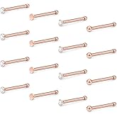 Hoeudjo 16Pcs Nose Rings 18G Nose Studs Surgical Steel 1.5MM Clear Crystal Nostril Ring Body Piercing Jewelry for Women Men