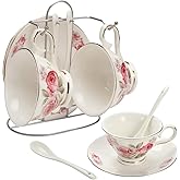 WICHBEEN Fine Porcelain espresso Cup and Saucers set, Coffee Cup Set with Saucers and Spoons, Bracket