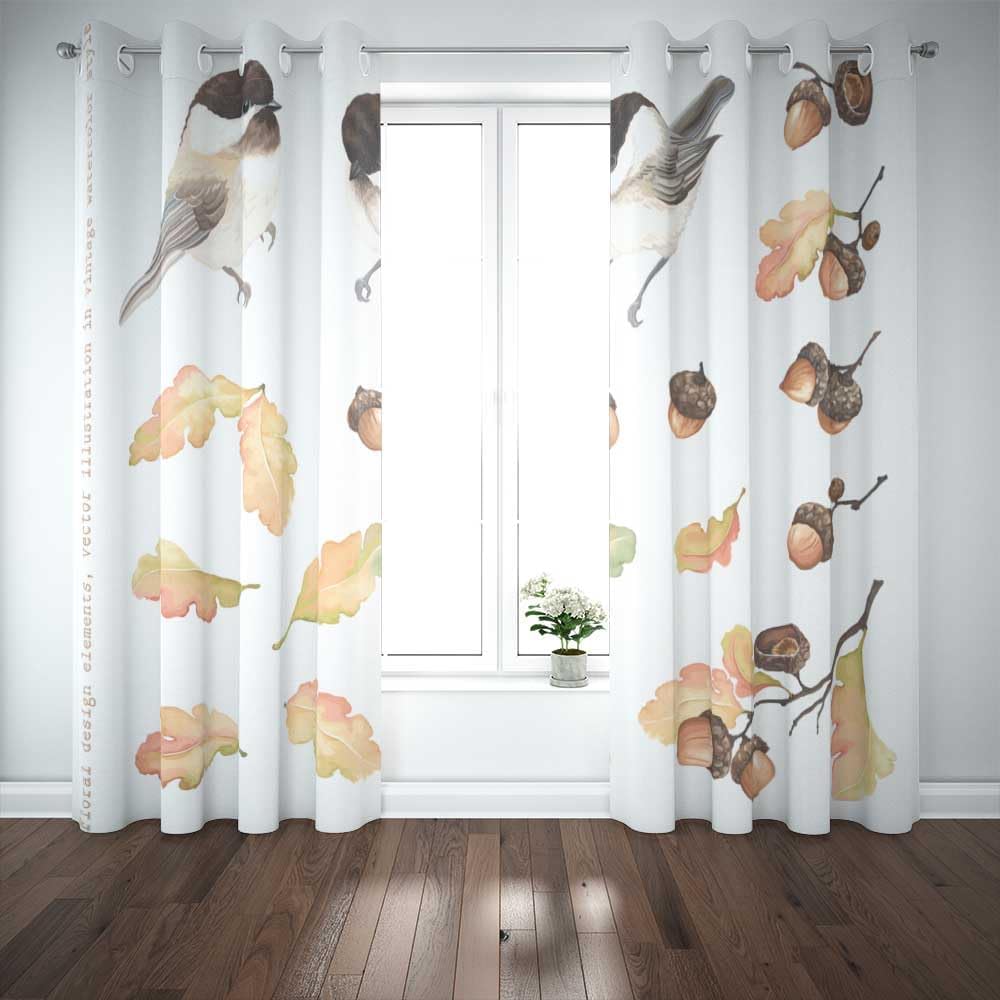 Outdoor Curtains - Pamime Room Curtains Autumn Birds Blackcapped Chickadee Acorns Outdoor Patio Curtains 52