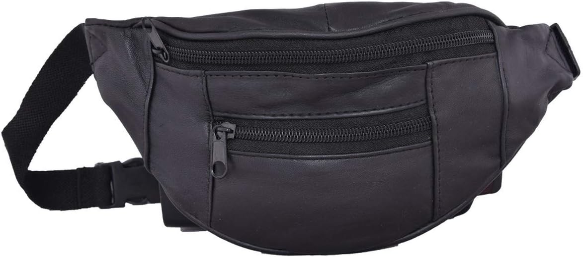 Liberty Leather Black Compact Genuine Sheep Nappa Leather Waist Bag Small Multi Pocket Fanny Pack