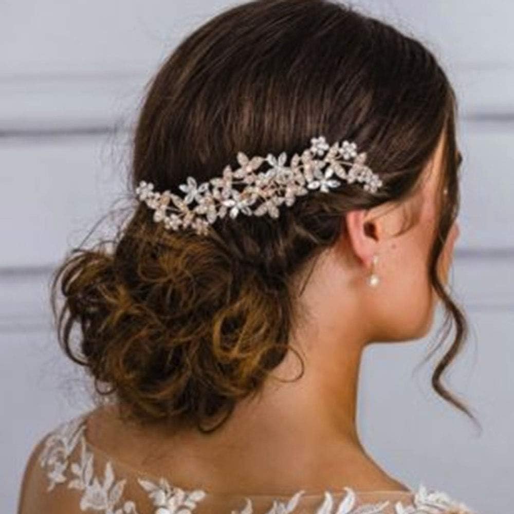 Deniferymakeup Wedding Gold Rhinestone Pearls Flower and Leaf Hair Comb Bridal Vintage Headpiece Crystal Women Hair Comb Bridal Hair Comb Wedding Hair Piece Wedding Accessories Jewelry Set (Gold)