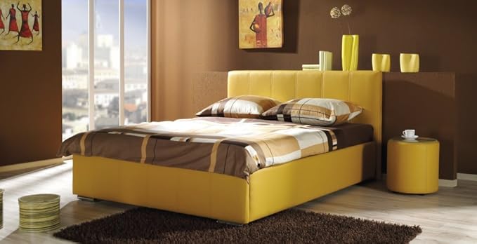 Design Luxus Lounge Polsterbett Doppelbett Futon-Bett Leder Gelb SL01