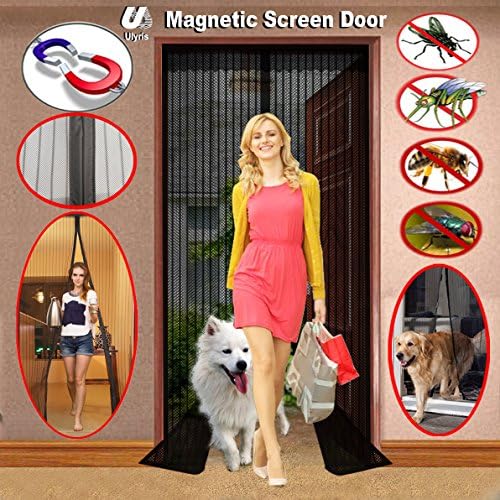 Magnetic Screen Door Heavy Duty Mesh Curtain and Full Frame Velcro Fits Door Size up to 83" High x 35" Wide, Black By Ulyris