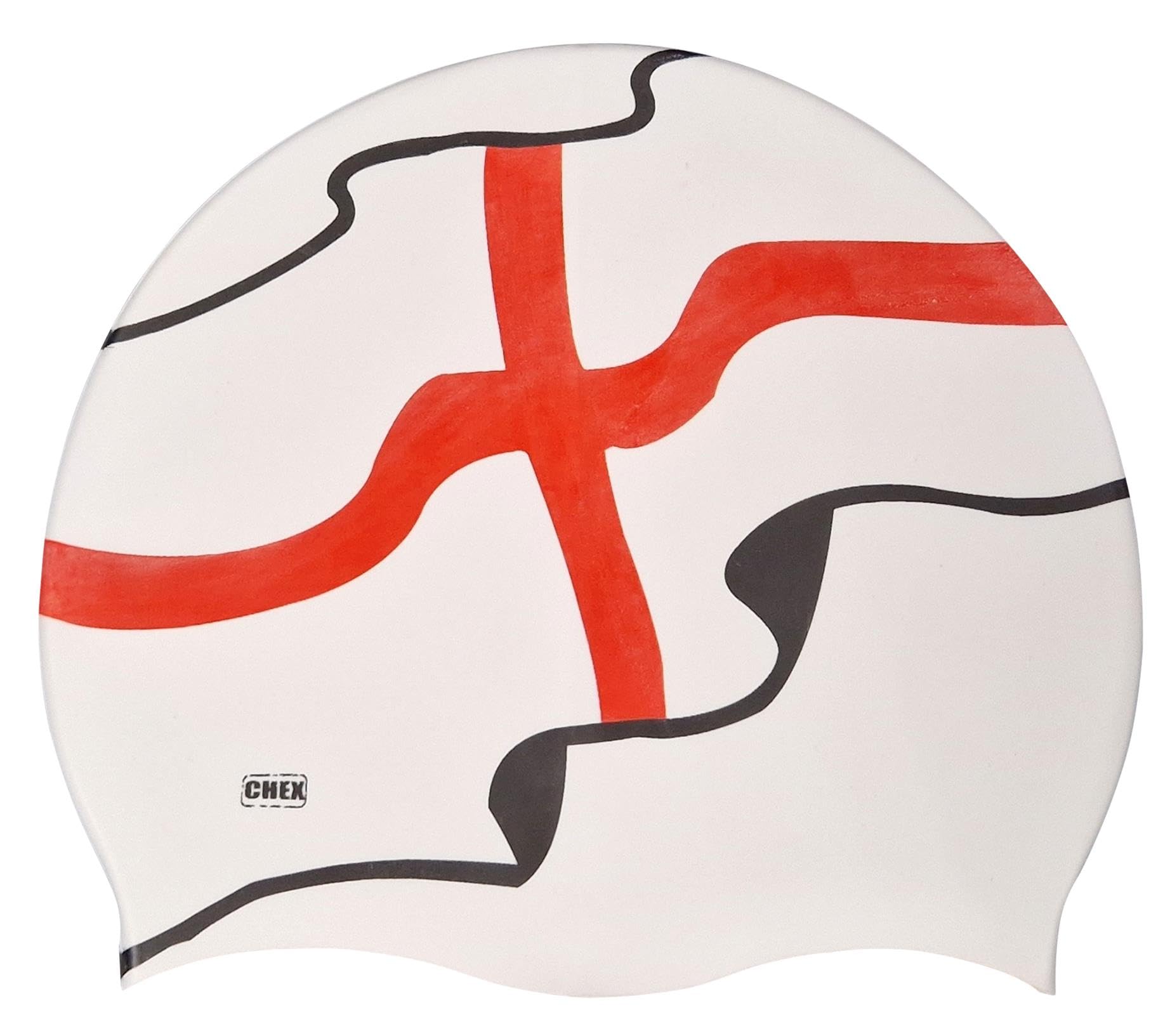 CHEX Stretchy Silicone Unisex Women Men One Piece Swimming Hat Swim Cap England St Georges Flag Design White Black Red One Size Adults Pull On