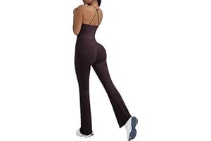 OMKAGI 2 Piece Workout Sets for Women Padded Tank Tops Flare Leggings Pilates Outfits