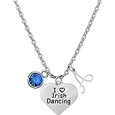 Irish Dance Necklace with Initial and Birthstone Charm – Personalized I Love Irish Dancing Jewelry Gift for Step Dancers, Recitals, Irish Dance Moms, Teachers, Competitions