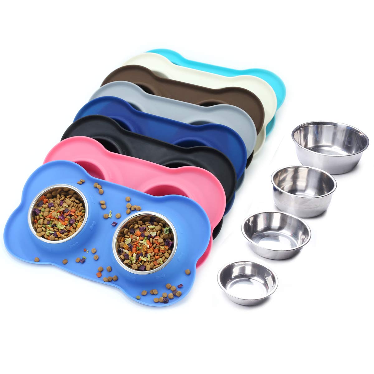 VIVAGLORY Dog Bowls with Non Spill Skid Resistant Mat, Stainless Steel