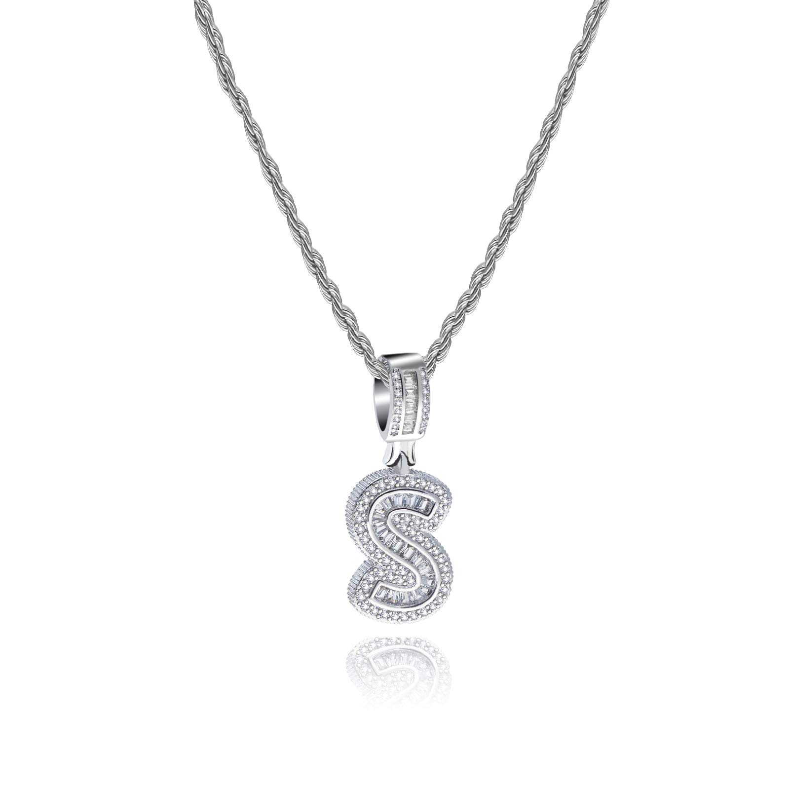 MiniJewelry S Letter Initial Alphabet Necklace Personalize Name Jewellery Silver Crystal Clear CZ Women Niece Wife Mom Best Friend Anniversary
