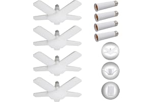 LED Garage Lights 4 Pack, TUODAW The New 100W Deformable LED Shop Lights with 5 Adjustable Panels, E26/E27 LED Ceiling Light,