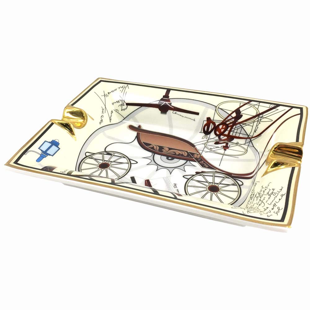 LUBINSKI Cigar Ashtray 2 Cigar Holder Ceramic Ashtray Retro Pattern Tray Design for Outdoor Patio Household Office Decoration (White)