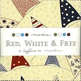 Moda Red, White and Free Charm Pack, Set of 42 5x5-inch (12.7x12.7cm) Precut Cotton Fabric Squares