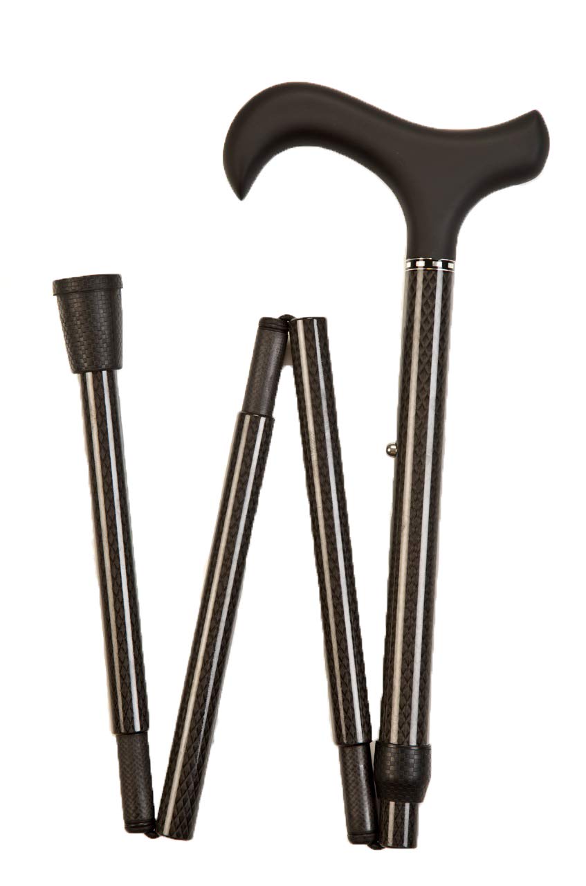 Black Diamond Carbon Fibre Folding Adjustable Walking Stick with Soft Touch Derby Handle (33" to 37")