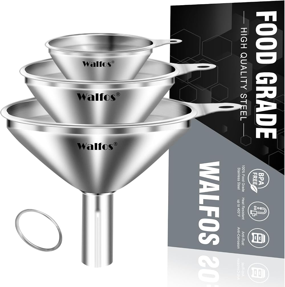 Walfos Mini Stainless Steel Funnels 3-Piece Set, Small Kitchen Transfer