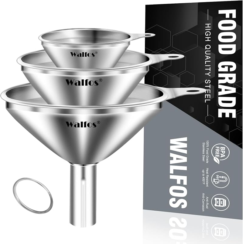 Walfos Mini Stainless Steel Funnels 3-Piece Set, Small Kitchen Transfer