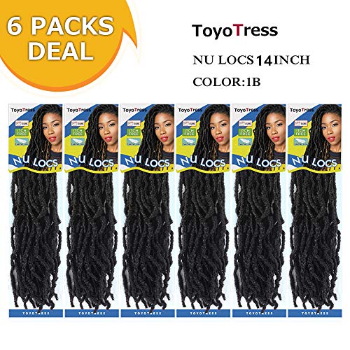 Nu Locs Crochet Braids 14inch 6packs/lot Most Natural Faux Locs Crochet Braid 100% Premium Fiber Synthetic Hair African Roots Hair Extension (14”, 1B#)