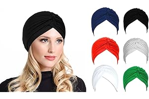 BISMAADH 6 Pieces Knot Turbans Beanie for Women, Pre-Tied Pleated Turban Bonnet Cap Headwrap Sleep Soft Hat for Women Girls
