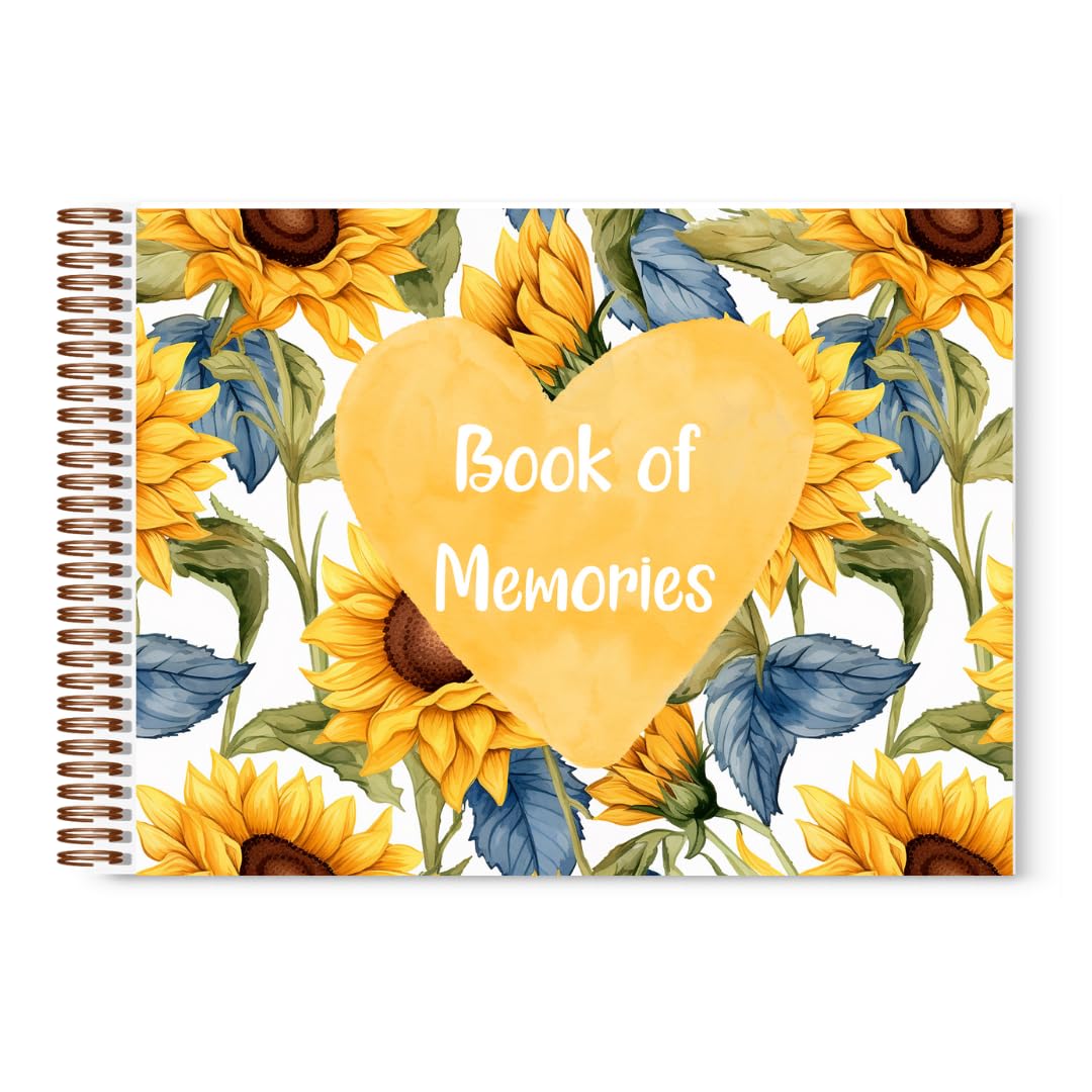 Sunflower Book of Memories | Memory Book | Guestbook for Funerals, Weddings, Birthdays, Baby Shower | Celebrations | A4 Spiral Bound | 80 Pages | Book of Condolence | Scrapbook | Photo Album