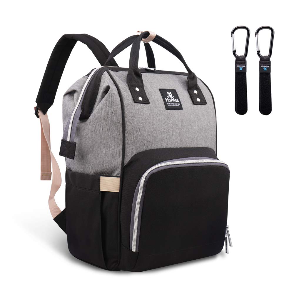 Hafmall Diaper Bag Backpack, Multifunctional Baby Diaper Bag with Stroller Hooks, Stylish Baby Bag for Mom Dad, Gray Black