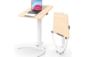 JOY worker Foldable Mobile Standing Desk, Pneumatic Height Adjustable Sit Stand Desk, 90° Tiltable Rolling Laptop Desk, Portable Desk with Wheels Non-Slip Mat for Home Office, Holds Up to 22lbs