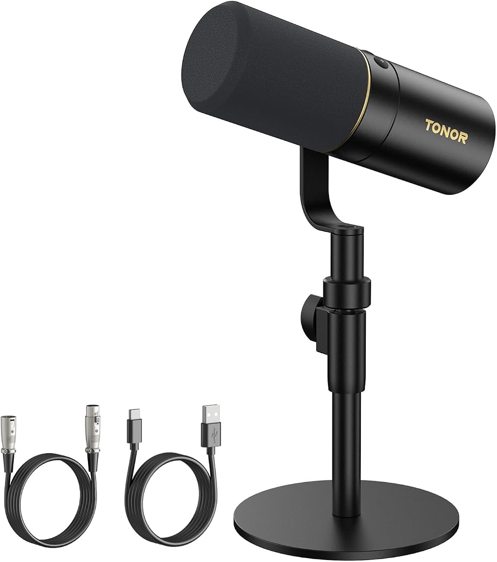 TONOR TD510 Dynamic Microphone USB XLR Cardioid with Boom Stand Black