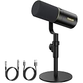TONOR Dynamic Podcast Microphone, XLR/USB Mic for Recording, Streaming | XLR Cardioid Studio Microfono with Quick Mute, 3.5mm Jack, Volume Control, 200 cm/78inch Cable, Desktop Stand, Black, TD520