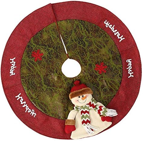 Willtone Christmas Tree Skirt Apron Santa Tree Skirts Reindeer Snowman Base Floor Mat Cover Xmas Decorations Tree Ornaments Mat for Merry Christmas Party Decoration (Snowman's -65CM)