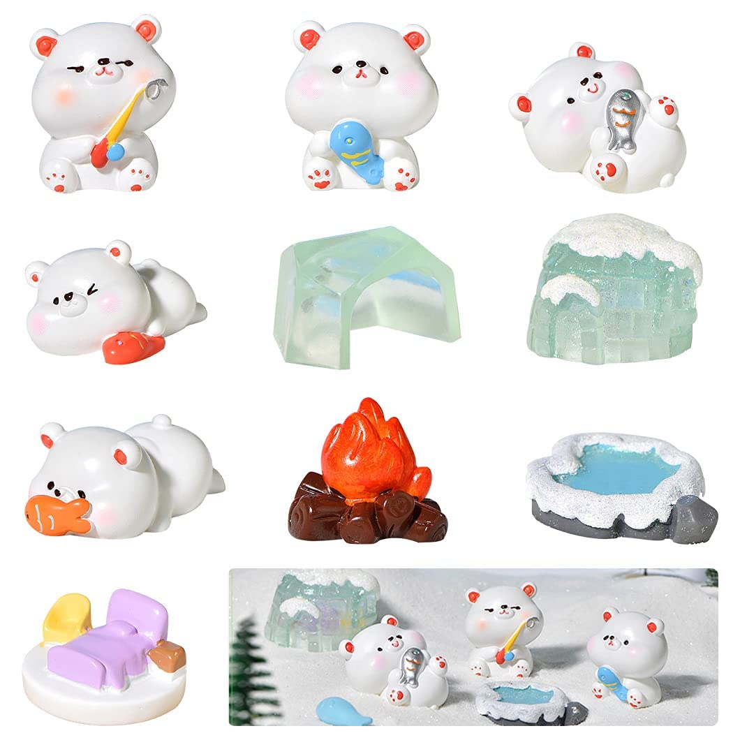 Rolin Roly 10 Pcs Polar Bear Miniature Micro Landscape Decoration Animals Miniature Figurines Mini Resin Garden Ornaments for Home Garden Office Desktop Decorations
