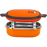 Walfront Thermal Lunch Box Stainless Steel Insulated Food Container 1-Layer Orange Box
