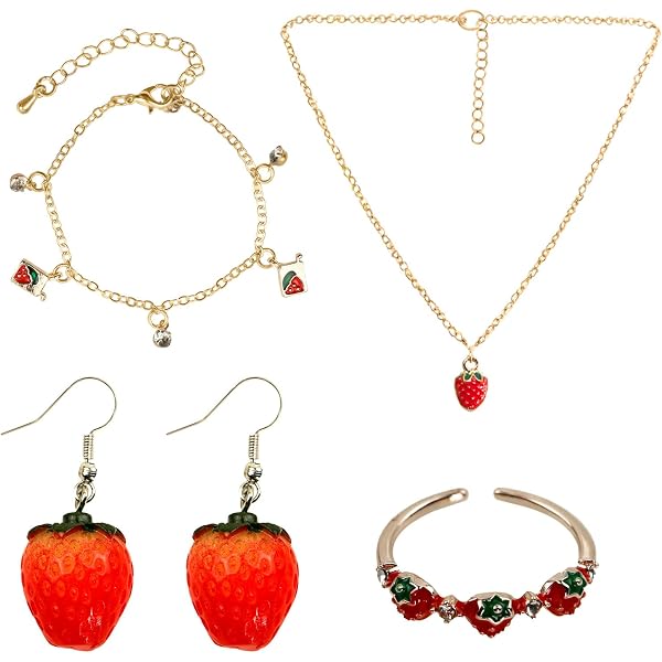 Strawberry Earrings And Necklace Set For Women - Cute 3D Red Strawberry Jewelry, Hypoallergenic & Non-Tarnish