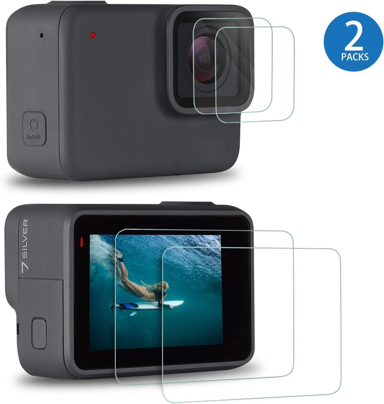 Kupton Screen Protector for GoPro Hero 7 White/GoPro Hero 7 Silver, Upgraded Tempered Glass Screen Protector Film+Tempered Glass Lens Film Accessories for Go Pro Hero7 White Hero7 Silver