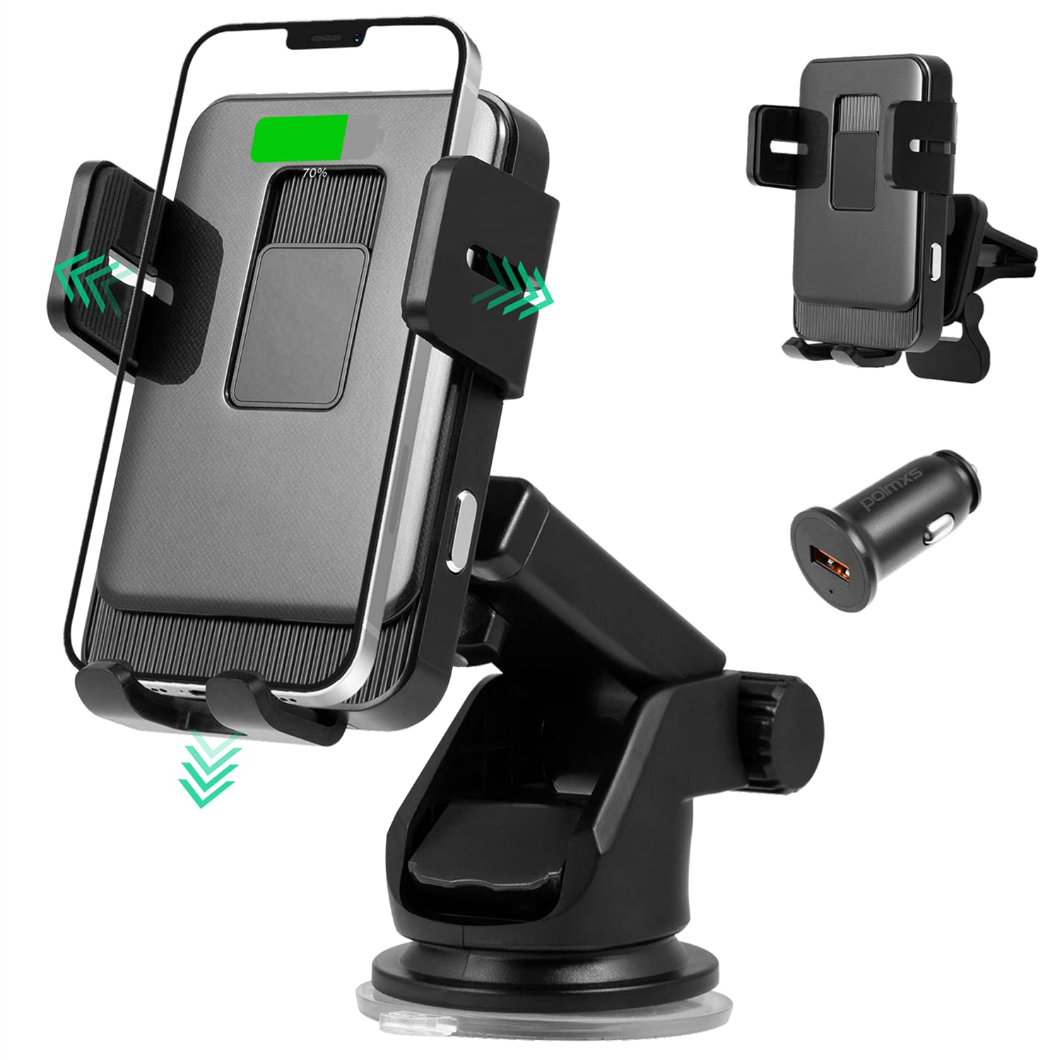 Wireless Car Charger Mount, Polmxs 15W In Car Phone Holder Wireless Charger, Air Vent Windscreen Dashboard Auto Clamping Car Wireless Charger For iPhone 14/13 Pro Max/12/11, Samsung S22/S21/S20/S10