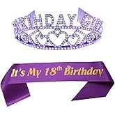 Dgasin Birthday Girl Crowns and 18th Sash for Girl Birthday Tiara Kit Cystal Tiara Princess Crowns Birthday Party Favor Supplies