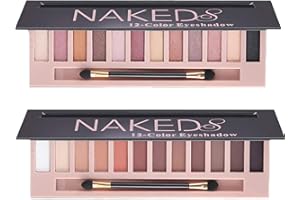 SULILY 2 Pcs 12 Colors Eye Shadow Palette,Nude Matte Smokey Shimmer Glitter Eyeshadow Palette,Blendable Rich Colors,Waterproof Beauty Makeup Palette Kit with Double-Ended Makeup Brush(A+B)