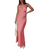 Satin Dresses for Women Summer Bodycon Sexy Halter V Neck Backless Elegant Formal Prom Cocktail Wedding Guest Maxi Dress