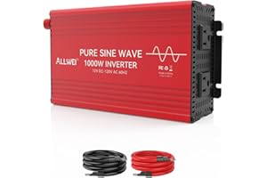 ALLWEI Pure Sine Wave Inverter - 1000 Watt Inverters 12V DC to 110V/120V AC Converter for Home, RV, Truck, Off-Grid Solar, Car Power Inverter with 2 Sockets, Power Inverters for Vehicles, 2000W Peak