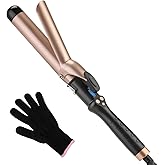 Curling Iron 1 1/4 Inch for Medium and Long Hair Professional Tourmaline Ceramic Barrel Curler with Clamp Dual Voltage Adjustable Temperature Long-Lasting Results Black