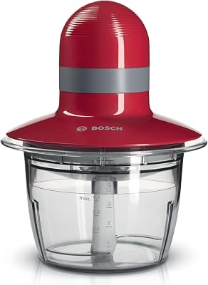 Bosch - Picador, 400 W, Rojo, gris, Cuchillas acero inoxidable, Recipiente 800 ml, MMR08R2