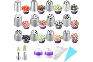 27pcs Russian Piping Tips Baking Supplies Set Cake Decorating Tips for Cupcake Cookies Birthday Party, 12 Icing Tips, 2 Leaf 