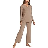 GYS Women's Pajama Sets Viscose from Bamboo Lace Trim Long Sleeve Sleepwear Soft Pjs Lounge Sets with Pockets