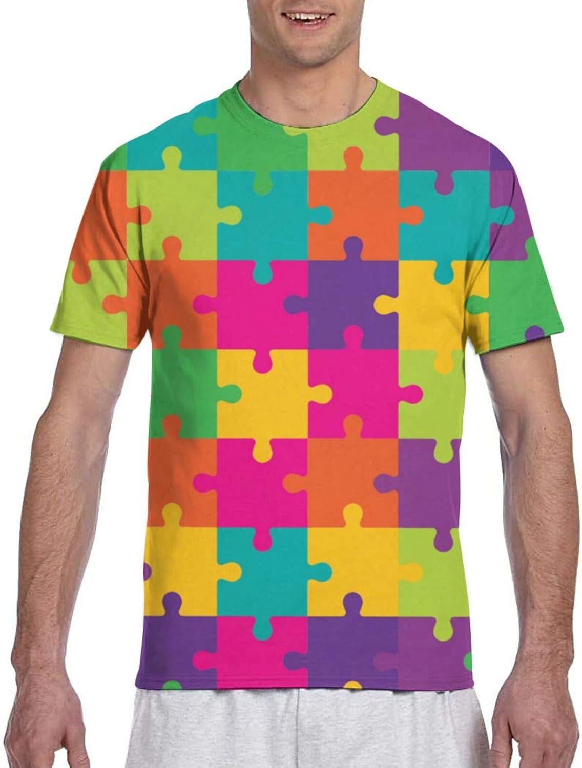 Colorful Jigsaw Puzzle Pattern Men's T Shirt Men's Graphic Short Sleeve