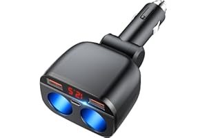 AKAARI 2-Socket Cigarette Lighter Splitter 100W, Dual USB Car Charger Adapter with LED Voltage Display, 100° Adjustable Car U