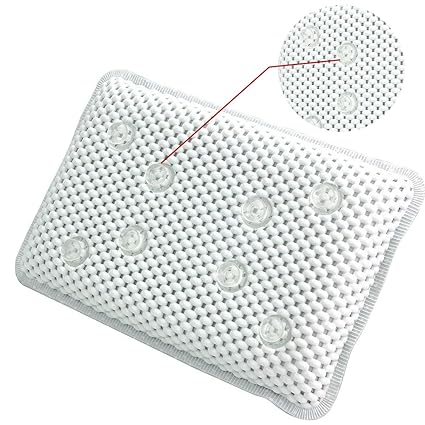 Bath Pillow, Waterproof Soft Bathtub Pillow Cushion with 8 Non-Slip Suction Cups, Head and Neck Support Cushion Headrest for Home Spa (White)