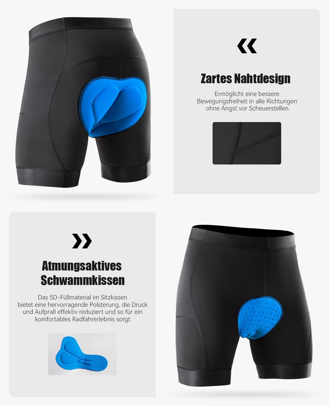 Niksa Radlerhose Herren mit 5D-Gel-Sitzpolster – Atmungsaktive & Schnelltrockende Fahrradhose für Herren mit 3 Taschen | Radunterhose für Mountainbike, Rennrad & Training 5