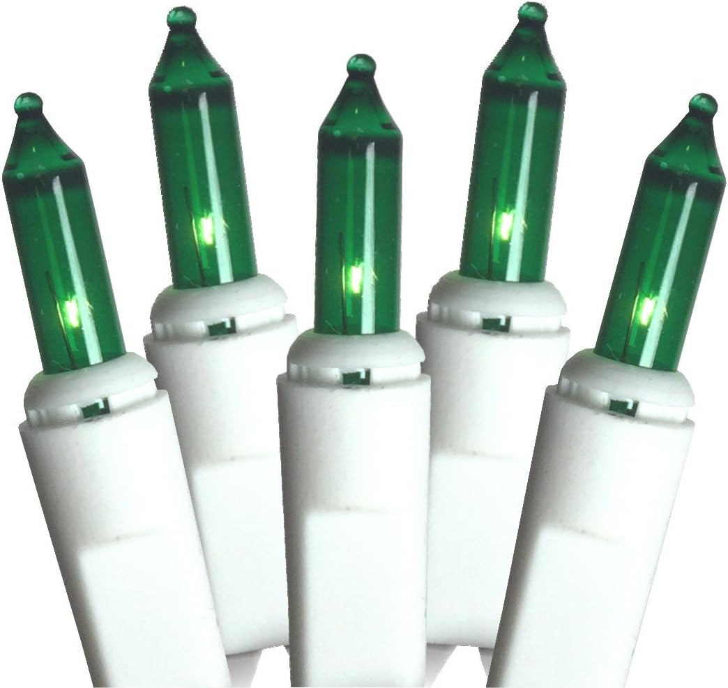 Everglow Christmas Party Lights - 100 Green Bulbs on White Wire