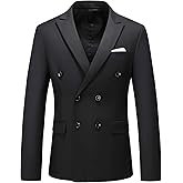 MOGU Men's Double-Breasted Suit Blazer Slim Fit Solid Color Sport Coat Jacket for Business, Wedding, Prom & Formal Events