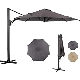 FansaFurn Patio Umbrella Striped Outdoor Table Market Umbrella with Push Button Tilt and Crank Sturdy Aluminum Ribs for Deck, Lawn, Pool&amp; Backyard