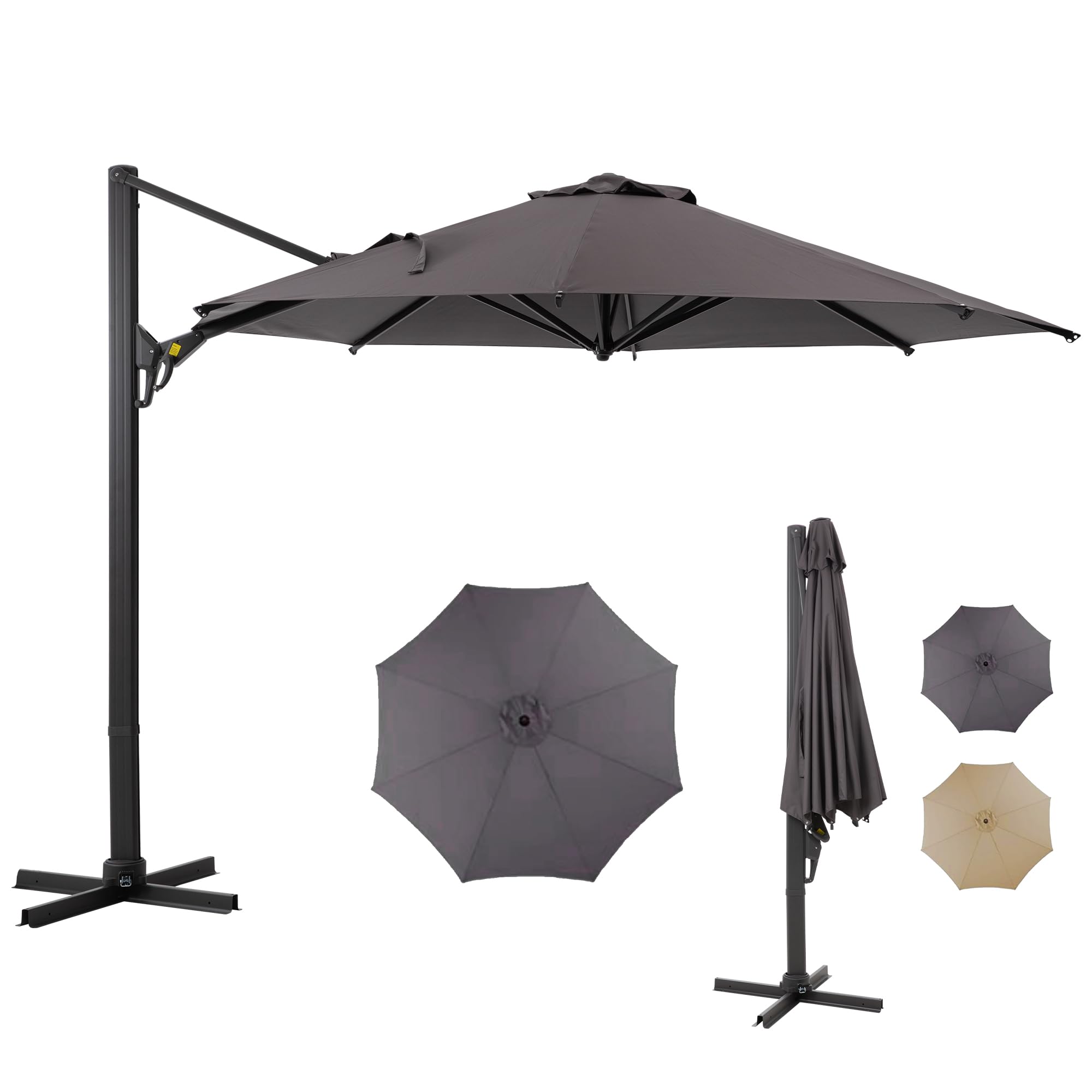 SUNVIVI OUTDOOR 11FT Large Outdoor Umbrella, Special Cantilever Patio Umbrella with 360?Rotation & Tilt Adjustment, Heavy Duty Offset Deck Patio Umbrella for Garden, Pool, Beach, Gray Image